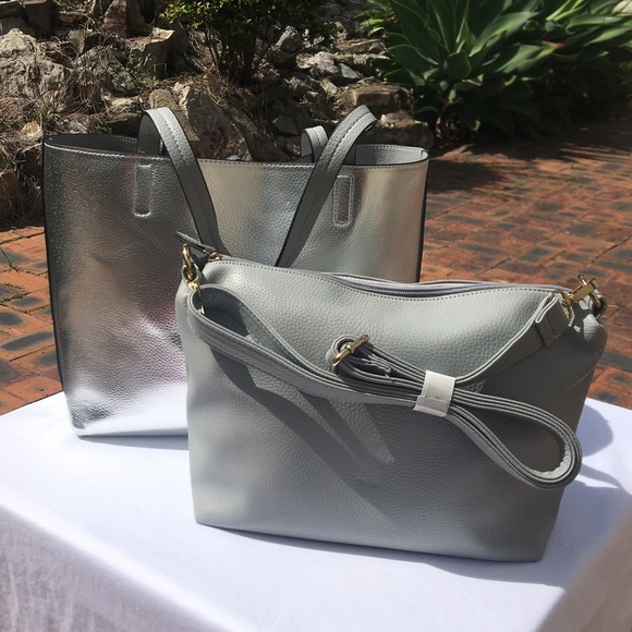 NWT Marcs Metallic Silver/Grey Reversible Shopper Tote Bag/Shoulder Bag - Picture 6 of 15